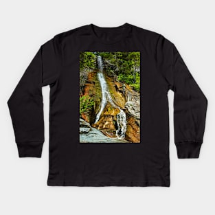 The Apa Spanzurata waterfall in the Latoritei gorge Kids Long Sleeve T-Shirt